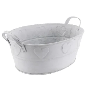Sommerdeko | Pflanzengefäße & Dekorationshilfen^DecoWoerner Zinkwanne Mit Herzmuster 32 Cm weiß