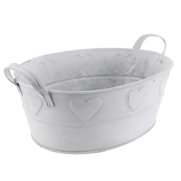 Sommerdeko | Pflanzengefäße & Dekorationshilfen^DecoWoerner Zinkwanne Mit Herzmuster 32 Cm weiß