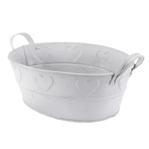 Sommerdeko | Pflanzengefäße & Dekorationshilfen^DecoWoerner Zinkwanne Mit Herzmuster 32 Cm weiß