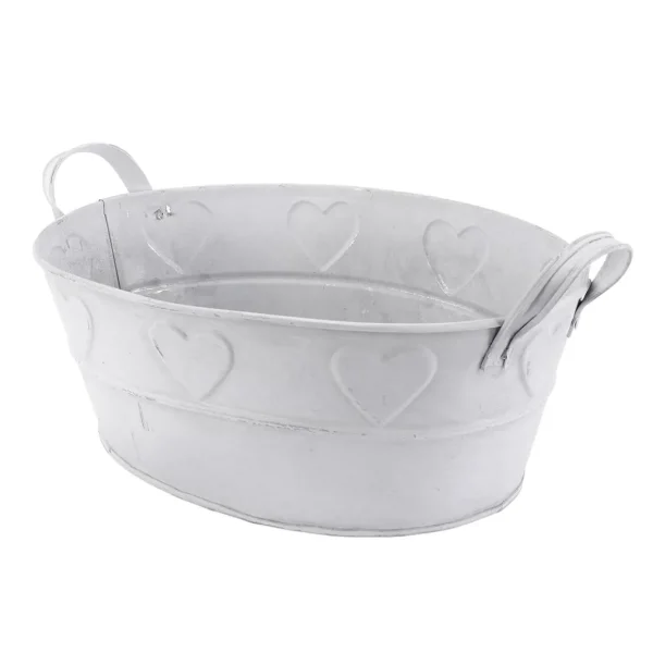 Sommerdeko | Pflanzengefäße & Dekorationshilfen^DecoWoerner Zinkwanne Mit Herzmuster 32 Cm weiß