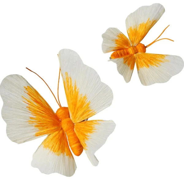 Dekotiere | Frühlingsdeko^DecoWoerner Zwei Deko-Schmetterlinge Mit Clip, Gelb-weiß, 11-14 Cm Ø orange